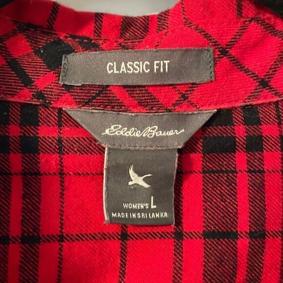Eddie Bauer classic red plaid flannel shirt size L - Picture 8 of 9